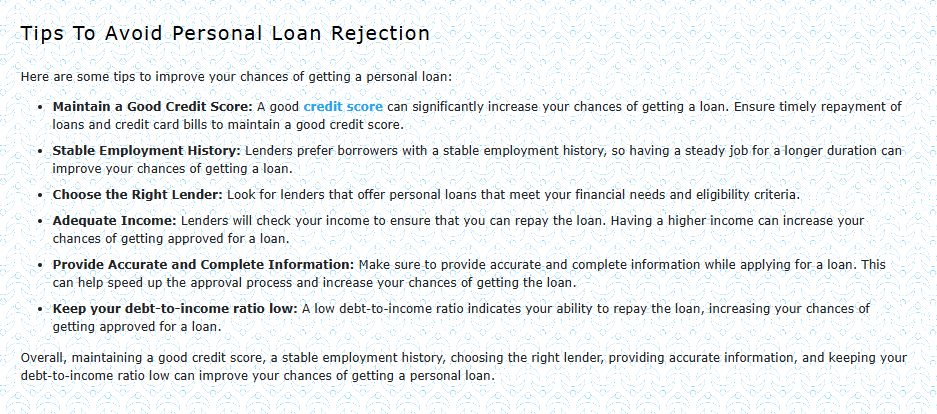 Tips to avoid Personal Loan Rejection